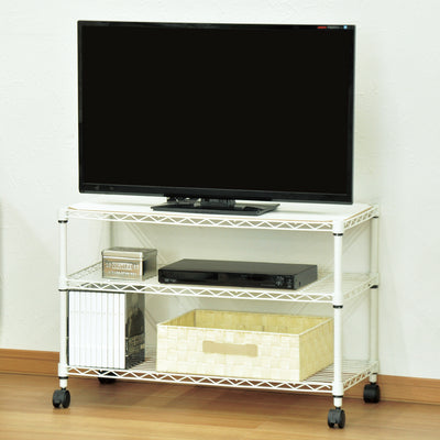 【テレビ台としても最適です】
テレビ周りの機器や小物をまとめてすっきり収納でき、圧迫感のない白いラックが、お部屋を明るく広々と見せてくれます。