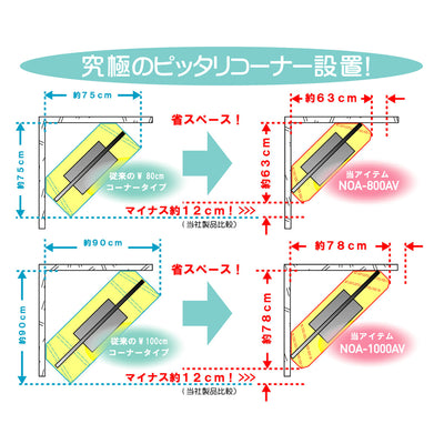 テレビ台の後ろ両端を斜めにカットすることで、部屋の隅に無駄なスペースなく設置できます。