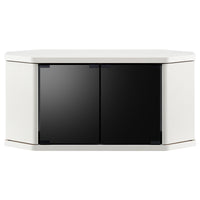 【お部屋に馴染む洗練ホワイト】お部屋の角を有効活用できるコーナーテレビ台は、圧迫感のないホワイトカラーと取っ手のないシンプルなデザインで、どんなインテリアにもすっきりと溶け込みます。