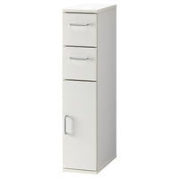 【デッドスペースを有効活用】わずかな隙間にもフィットするスリム設計。上段の引き出しと下段の扉で、用途に合わせた賢い収納を実現します。