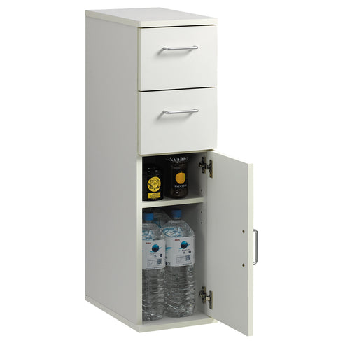 下部収納スペースに付いている棚板1枚は可動式のため収納物に合わせて高さを調整することで、2Lペットボトルなら最大6本まで収納することができます。