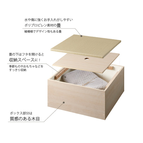 畳の下にはフタが付いており、そのフタの下には収納スペースが設けられています。季節ものや掃除道具など、普段あまり使わないものを収納するのに活躍してくれます。