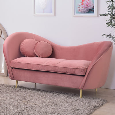 ハートのような形の背もたれとゴールド脚がエレガントで上品な雰囲気を演出する2人掛けソファです。