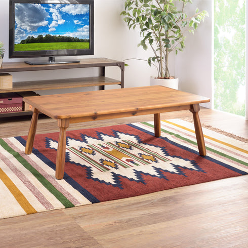 バットを逆さにしたようなデザイン脚と木目の強いアカシアが一風変わったヴィンテージ感を醸し出す、お洒落なこたつテーブルです。