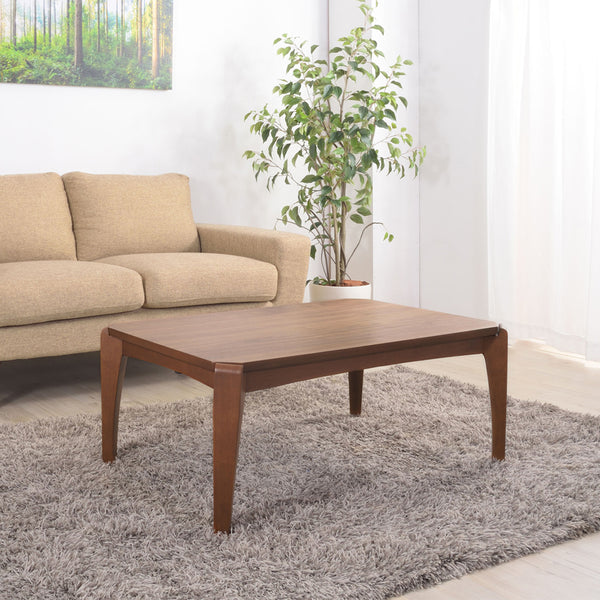 布団を脚と天板で挟み込むように固定することで、布団がズレにくいように設計されたこたつテーブルのコンパクトな長方形タイプです。