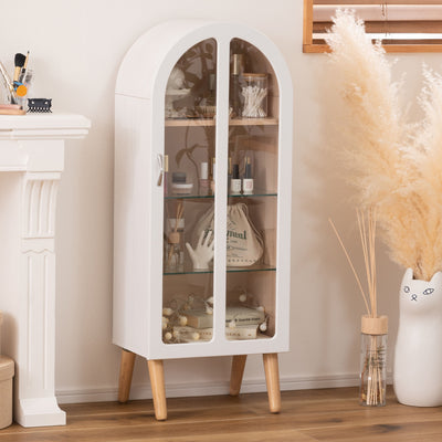 アーチドアのようなアンティーク調デザインがかわいいコレクションシェルフです。