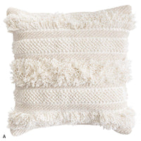 【デザインA:アイボリー】柔らかなアイボリーカラーに、様々な織り方とフリンジで立体感を表現した、表情豊かなデザインです。