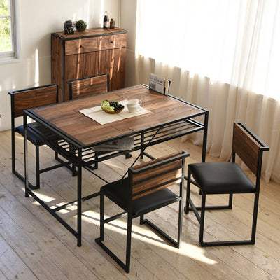 マットブラックのアイアンフレームとオイル塗装したパイン天然木の異素材の組み合わせがスタイリッシュさと重厚感を併せ持つ