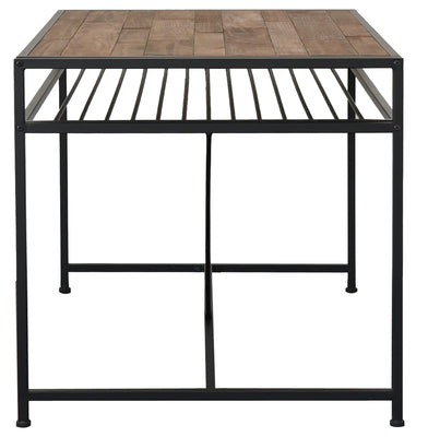 天板の下にはアイアンの棚板があるのでティッシュ箱やリモコンなどが置けて、天板の上を広く使うことができます。