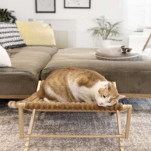 【癒しの指定席、見つけよう】
ソファの隣に、ぬくもりあるパイン材のハンモックを置けば、そこはもうあなたの大切なペットだけの特別なリラックススペースに。