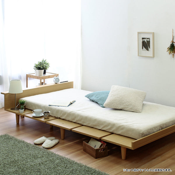 お部屋が開放的に見えるUSBコンセント付き北欧テイストのデザインローベッドと3Dメッシュ仕様の薄型ポケットコイルマットレスのセットとなります。