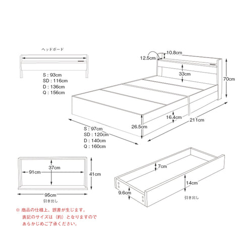 【ご購入前にサイズのご確認を】
お部屋に設置可能か、お持ちのマットレスに合うかなど、ご購入の前に商品や収納、ヘッドボードの詳しいサイズをこちらの図でご確認ください。