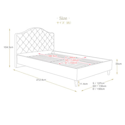 【選べるサイズで理想の寝室を】
シングルからダブルまで暮らしに合わせたサイズが選べるので、お部屋のスペースや理想のレイアウトに合わせて、図を参考にぴったりの一台をお選びください。