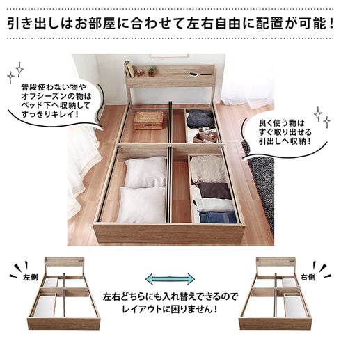 シュクレ 引出し収納付きベッドフレーム セミダブルサイズ(W1200×D2110×H700)