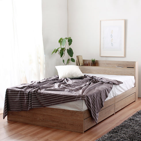 シュクレ 引出し収納付きベッドフレーム セミダブルサイズ(W1200×D2110×H700)