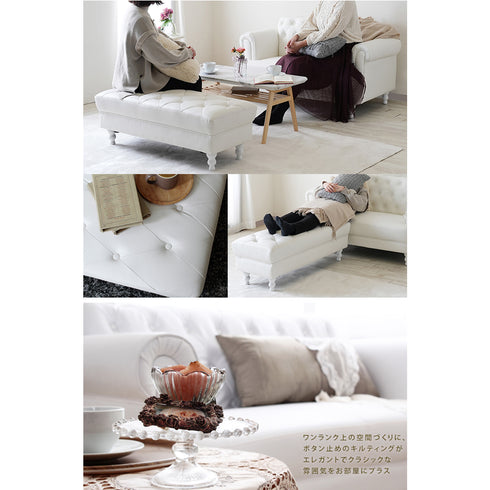 【暮らしに寄り添う万能ベンチ】
来客用のスツールとしてはもちろん、ソファの延長として足を伸ばしたり、お気に入りの小物を飾るディスプレイスペースとしても使えます。