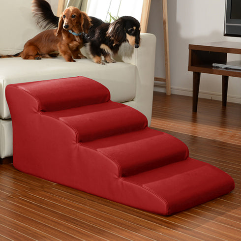 【愛犬の足腰を守る階段】
小型犬やシニア犬がソファからの昇り降りを安心してできるよう、犬目線で設計された4段タイプのドッグステップです。