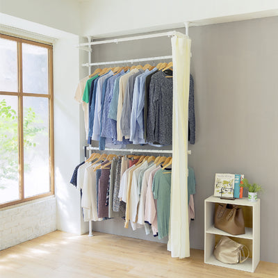 ドリームハンガー カーテン付きポールハンガーラック(W900-1330×D360×H1900-2600)