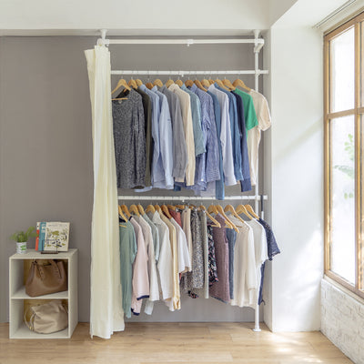 ドリームハンガー カーテン付きポールハンガーラック(W900-1330×D360×H1900-2600)