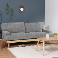 【北欧風の温もり】天然木のフレームとコーデュロイ生地が調和し、リビングに心地よい温かみをもたらします。