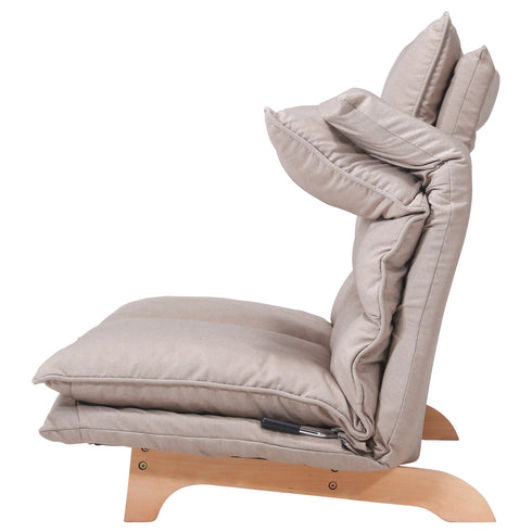 ヘッドは5段階ギアで細やかな角度調整ができ、頭にフィットするヘッドレストや、フラットにして背もたれとしても使えます。