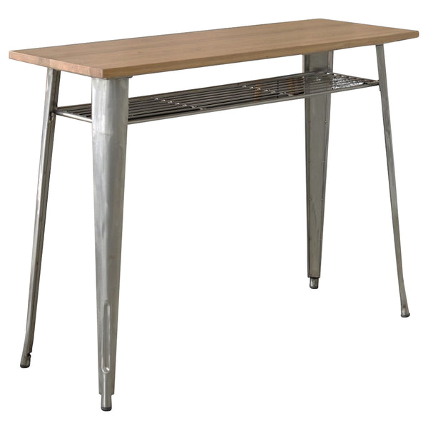 シンプルなフォルムで、エルム無垢材とスチールの組み合わせが目を惹く「1281シリーズ」のハイテーブル。