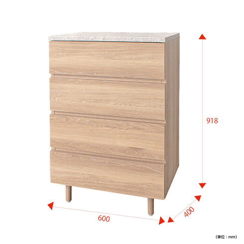 【お部屋で便利な、サイズのご案内】
幅600mm、奥行400mm、高さ918mmのサイズ感は、置く場所を選ばず、暮らしに便利な収納をプラスします。