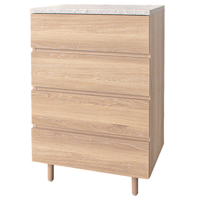 【すっきり置ける、ちょうど良い存在感】
限られたスペースにも圧迫感なく置ける幅60cm、高さ約92cmの設計は、天板に置いたお気に入りの雑貨も手に取りやすく、暮らしに寄り添うデザインです。