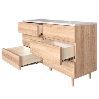 ワイドな幅120cmタイプは、衣類から小物までたっぷりと収納できる引出しが6杯あるので家族使いにも最適です。