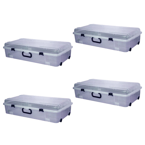 デッドスペースを有効活用できる、薄型収納ケースのワイドタイプ4個セットです。