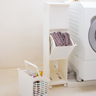 【バスケットが引き出せる】
引き出しはそのままバスケットとしても使える設計で、洗濯物やストック品の持ち運びにも便利です。