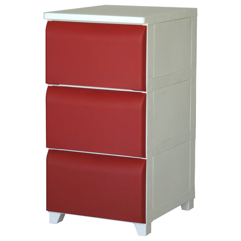 ホコリが溜まったり入り込んだりしない、凹凸のないスタイリッシュデザインが目を惹くスリムチェストの3段タイプです。