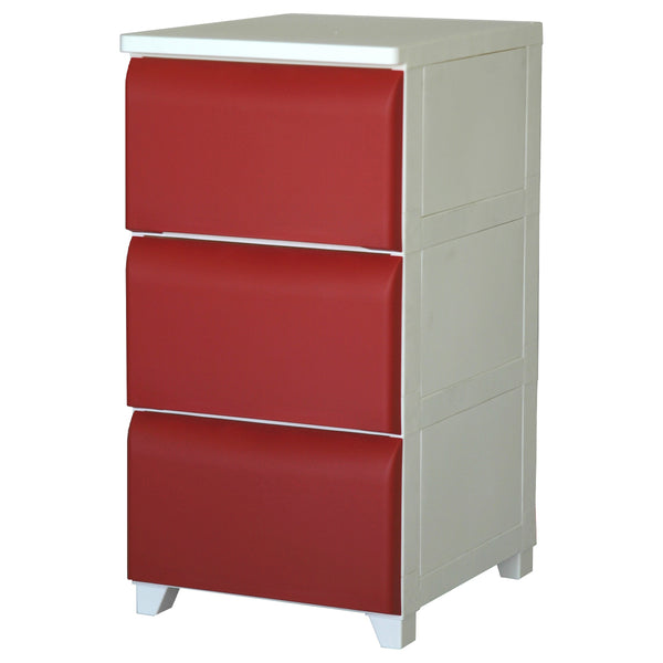 ホコリが溜まったり入り込んだりしない、凹凸のないスタイリッシュデザインが目を惹くスリムチェストの3段タイプです。