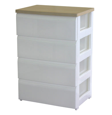 あらゆるインテリアや生活スタイルにもスッと馴染む、シンプルなデザインの4段チェストです。