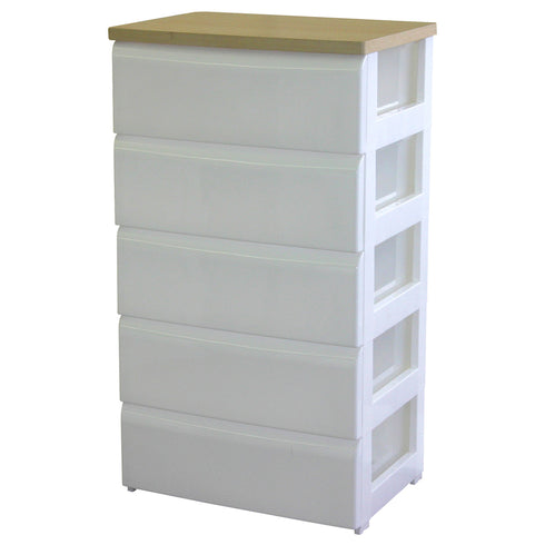 あらゆるインテリアや生活スタイルにもスッと馴染む、シンプルなデザインの5段チェストです。