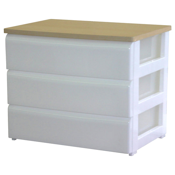 あらゆるインテリアや生活スタイルにもスッと馴染む、シンプルなデザインの3段ワイドチェストです。