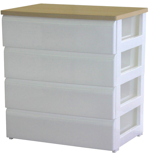 あらゆるインテリアや生活スタイルにもスッと馴染む、シンプルなデザインの4段ワイドチェストです。