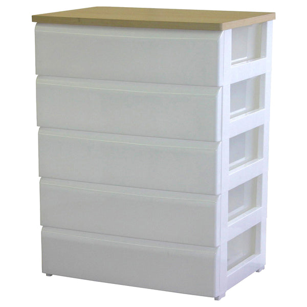 あらゆるインテリアや生活スタイルにもスッと馴染む、シンプルなデザインの5段ワイドチェストです。