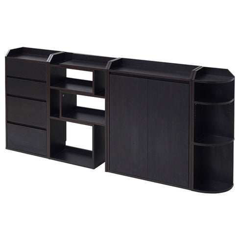 【高級感漂うダークブラウン】
美しい木目調で高級感漂うダークブラウンの4つの収納家具セットは、スリムな設計ながら、お部屋の隅々まで収納スペースとして活用できます。