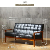 【サイズ図:詳細サイズのご案内】幅150cm、奥行78cm、高さ76cmで、お部屋に最適なサイズ感をご確認いただけます。