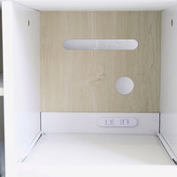 【便利な2口コンセント付き】
スライド棚の奥には合計1500Wまで使えるコンセントがあり、キッチン家電を使う際のわずらわしい配線も、これ一台で解決します。