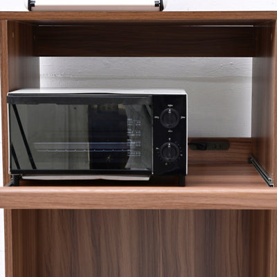 【熱がこもらない快適設計】
オーブントースターなどの熱がこもりやすい家電も、使う時だけ引き出せるスライド棚に置けば、熱を逃がしながら安全かつ快適に使用できます。