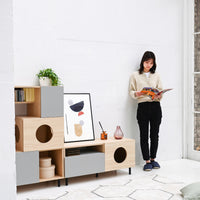 【モダンな表情】落ち着いた木目調とグレーの組み合わせが、どんなお部屋にも馴染みます。