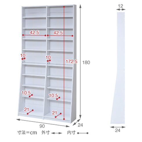 薄型文庫本収納ラック(W900×D120-240×H1800)