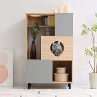 【愛する家族との共存を叶える家具】ねこちゃんがいつでも顔をのぞかせ、まるで家族の一員のように寄り添える特別な設計です。