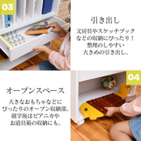 【用途に合わせた収納力】引き出しとオープンスペースで、細かな文房具から大きな物まで綺麗に収まります。
