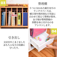 【大切な宝物をしまう場所】
小さな文房具や、誰にも見られたくない宝物は、そっとこの引き出しにしまっておく、お子様だけのお気に入りのスペースになります。
