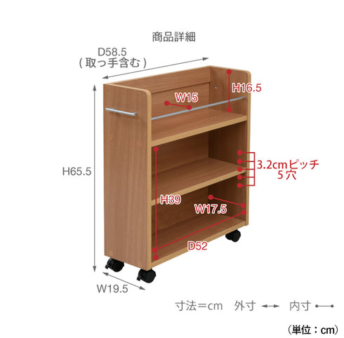 キャスター付きクローゼットラック(W195×D585×H655)