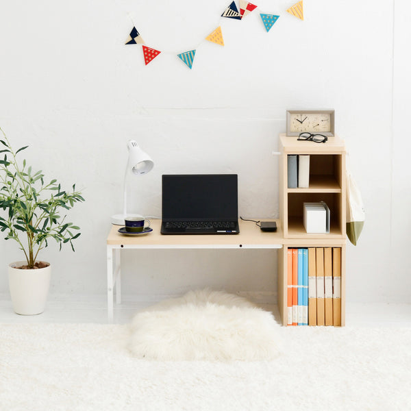 高さ・ラックの位置・天板のサイズが変えられるマルチなコンパクトデスク。