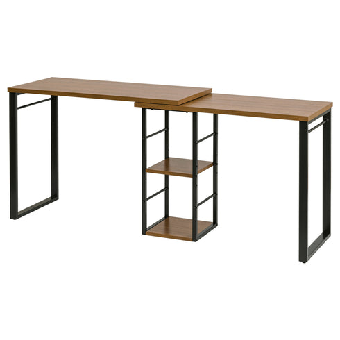 【二人で使えるワイドスタイル】
天板をまっすぐ伸ばせば、親子や兄弟で並んで使えるワイドデスクになり、中央のラックでそれぞれのスペースを確保しながら、一緒に作業する時間を楽しめます。